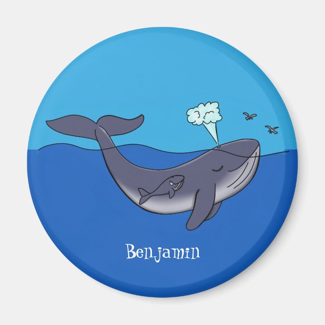 Aimant Caricature de baleine mignonne et de baleine de ve (Devant)