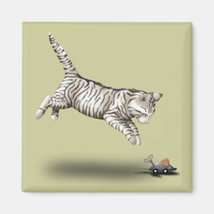 Aimant Caricature de chat et souris