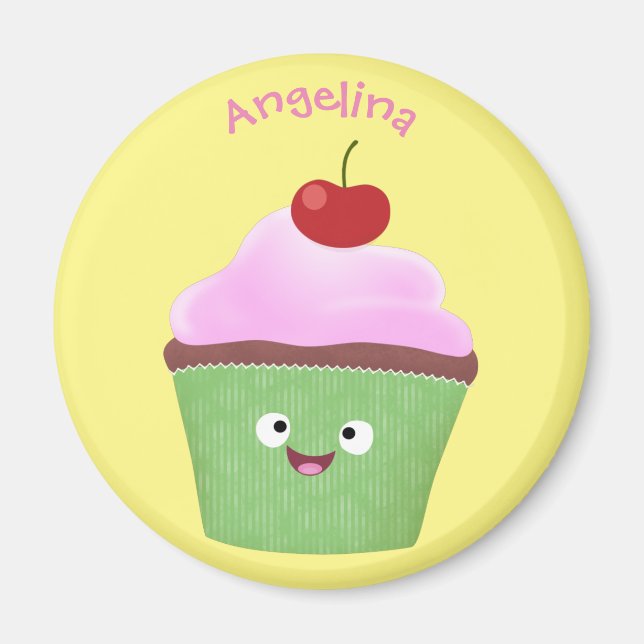 Aimant Caricature de cupcake joyeux (Devant)