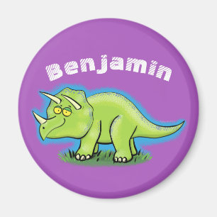 Aimant Caricature de dinosaure de Happy green triceratops