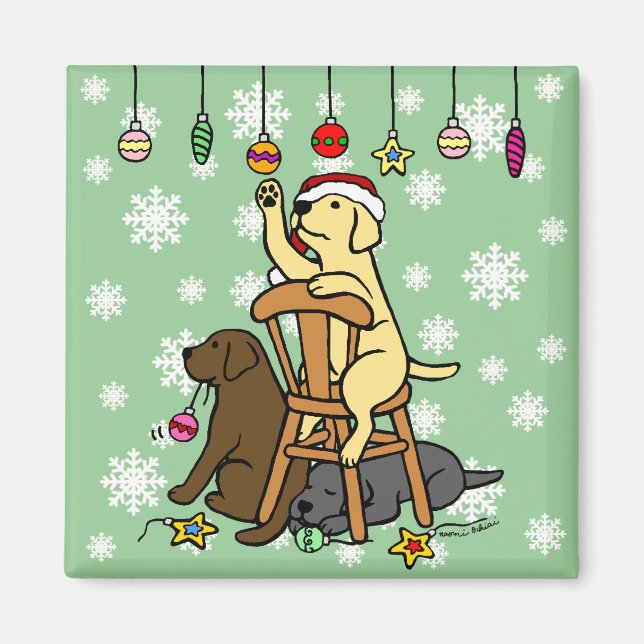 Aimant Caricature de labradors et ornements de Noël (Devant)