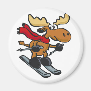 Aimant Caricature de Moose Skier  choisir la couleur arri