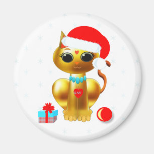Aimant Caricature de Noël pour chatte chatte en or