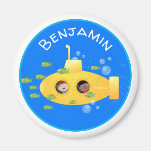 Aimant Caricature de poisson sous-marin jaune mignon