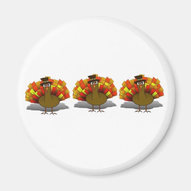 Aimant Caricature de Thanksgiving Turquie pèlerin (Devant)