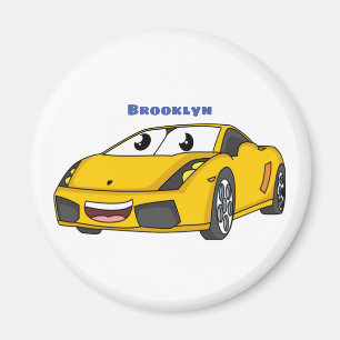Aimant Caricature de voiture sport jaune joyeux