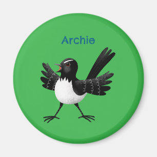 Aimant Caricature de Willie Wagtail australienne personna