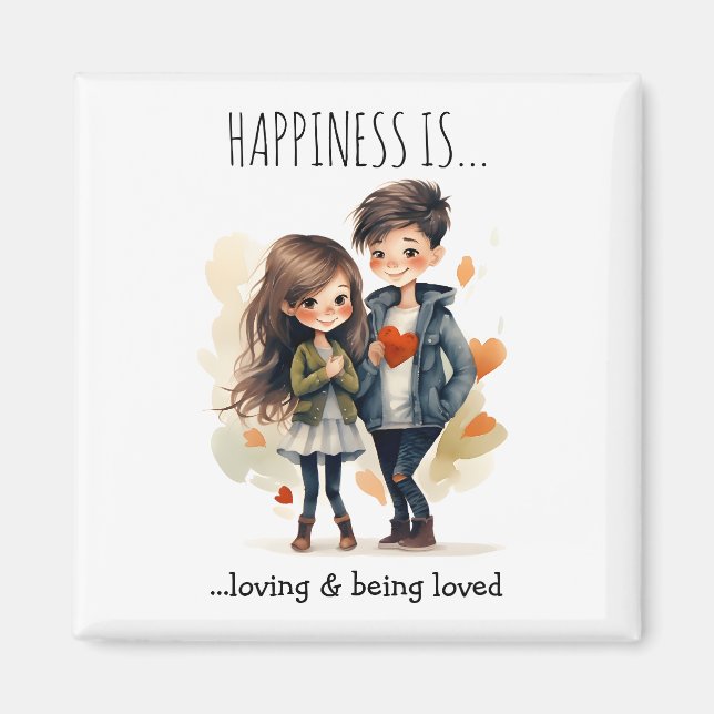 Aimant Caricature mignonne en couple amoureux | Le bonheu (Devant)