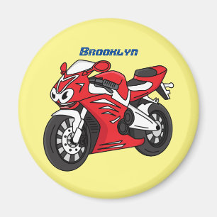 Aimant Caricature moto de sport rouge mou