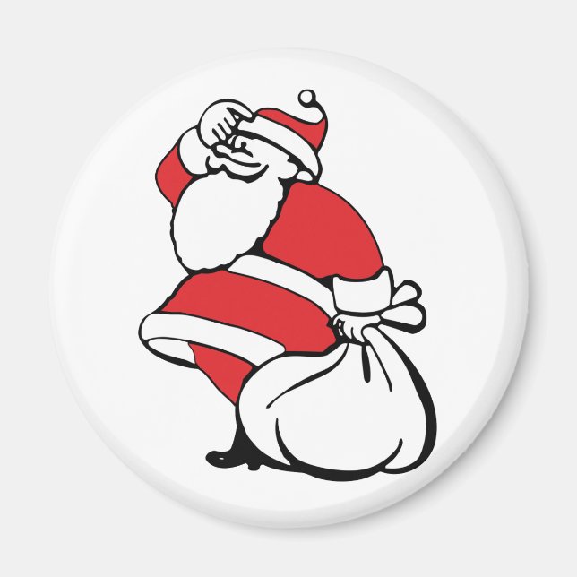 Aimant Caricature Noël Jolly Père Noël, sac de jouets (Devant)