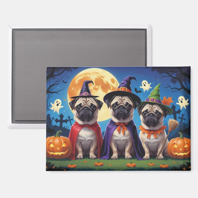 Aimant Carlin chien Citrouille Halloween drôle (Recto/Verso)