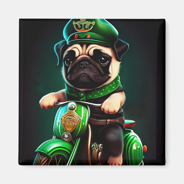 Aimant Carlin Chien Conduite Vélo St. Patrick's Day (Devant)