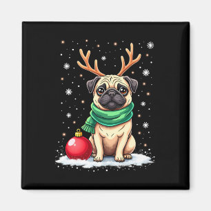 Aimant Carlin Dog Reindeer Xmas Amoureux des chiens Funny