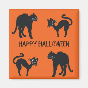 Aimant carré 5,1 cm Joyeux Halloween Chats noirs