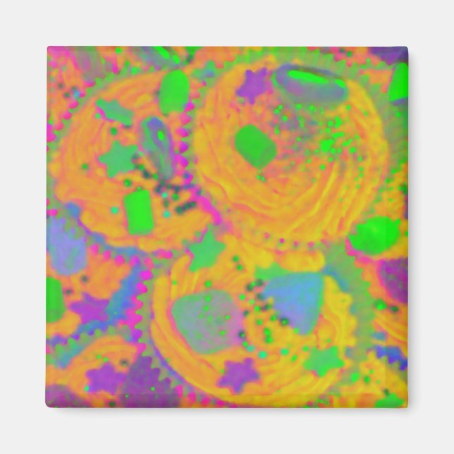 Aimant Carré d'aimant frigo Orange Cupcakes (Devant)