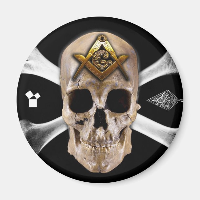 Aimant Carré de Compass Masonic Skull & Bones (Devant)