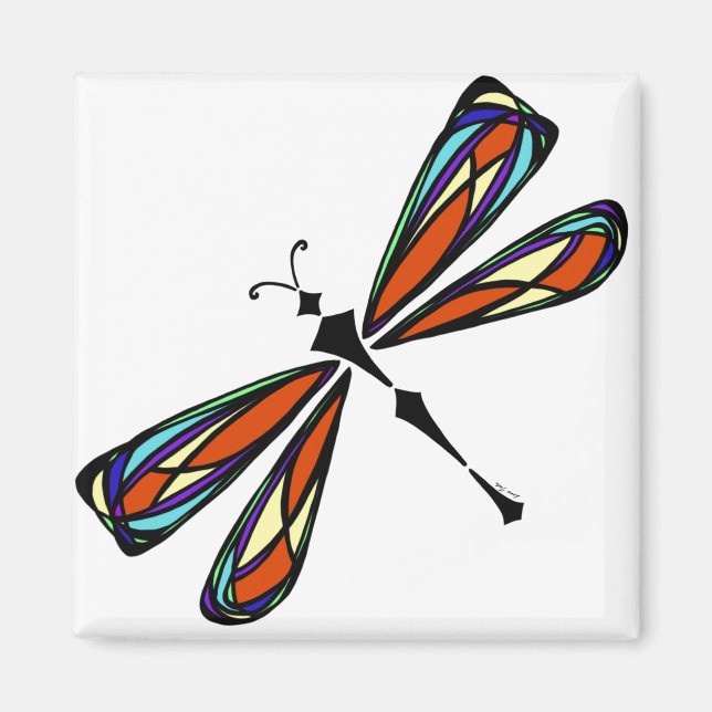 Aimant Carré dragonfly en verre tendu (Devant)