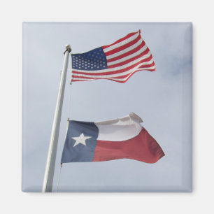 Aimant Carré du drapeau du Texas et des États-Unis