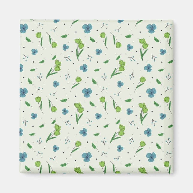 Aimant Carré floral Motif de printemps (Devant)