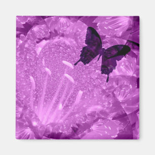 Aimant carré floral Papillon Violet