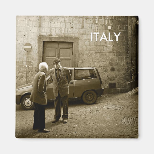 Aimant Carré italien de scène de rue avec texte Italie (Devant)
