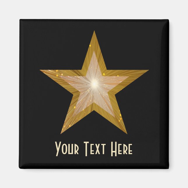Aimant Carré magnétique Gold Star 'Your Text' (Devant)