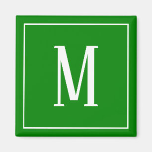 Aimant carré Monogramme blanc sur fond vert