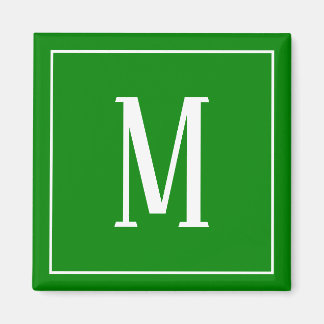 Aimant carré Monogramme blanc sur fond vert