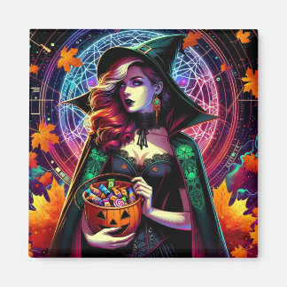 Aimant carré Seau de bonbons de sorcière Mandala N