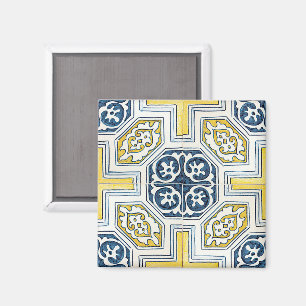 Aimant Carreaux Artistiques Géométriques Faux Bleu Jaune