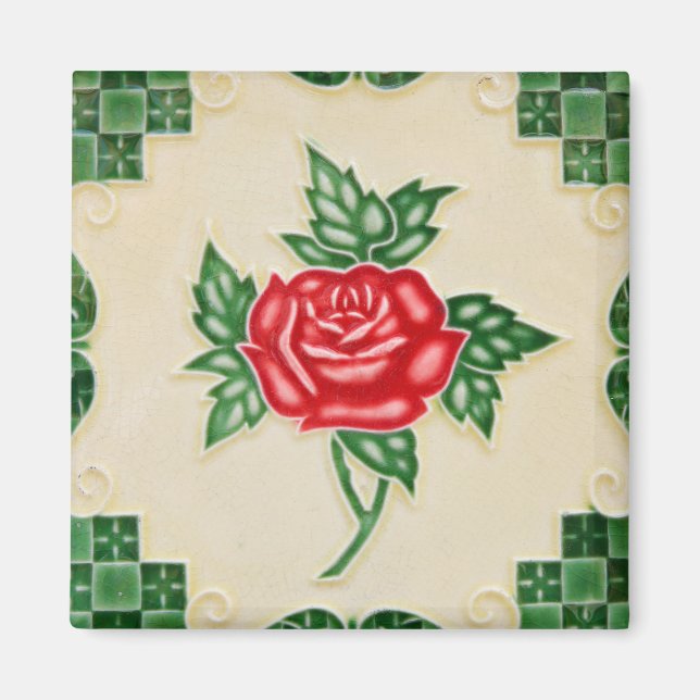Aimant Carreaux de fleurs roses (Devant)
