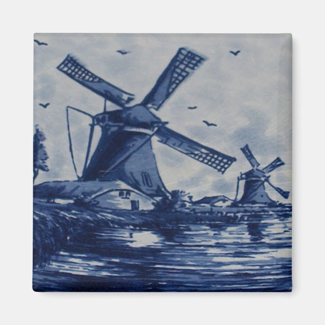 Aimant Carrelage Bleu Delft antique - Windmills by the Wa (Devant)