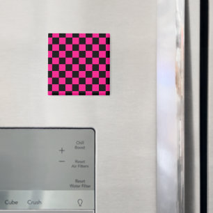Aimant Carrés à carreaux rose vif noir géométrique rétro