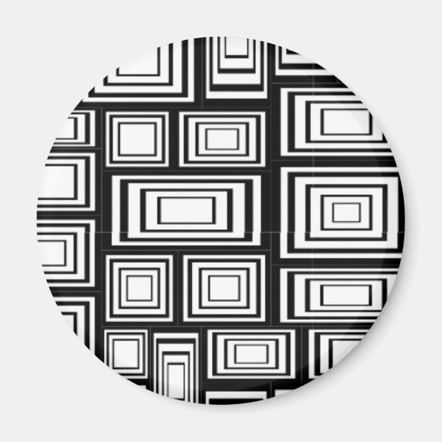 Aimant carrés géométriques Abstraits motif noir et blanc (Devant)