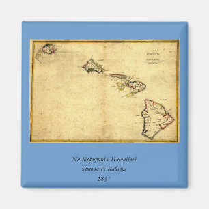 Aimant Carte 1837 - îles d'Hawaï de cru hawaïennes