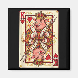Aimant Carte à jouer drôle de porc BBQ gril roi de cœur