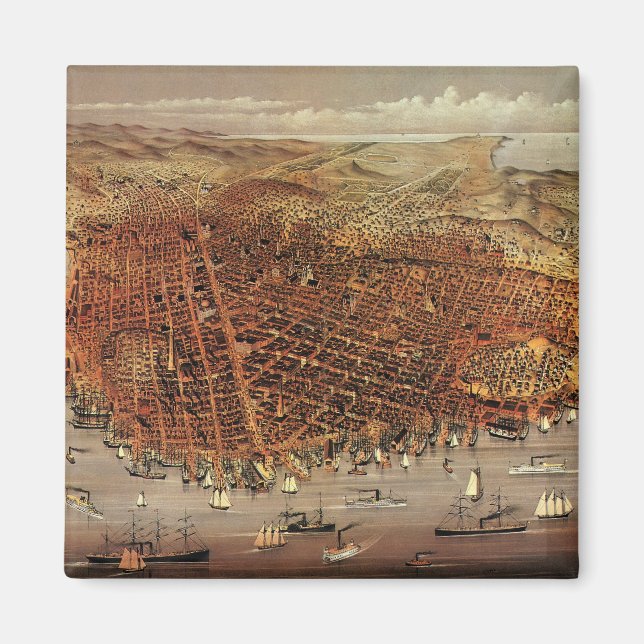 Aimant Carte aérienne antique de San Francisco, Californi (Devant)