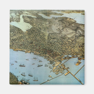 Aimant Carte ancienne vue aérienne Ville de Seattle Washi