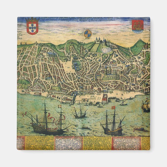 Aimant Carte antique de Lisbonne, Portugal par Braun/Hoge (Devant)