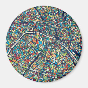 Aimant Carte colorée de Paris France  