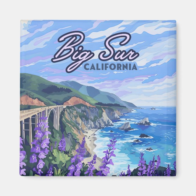 Aimant Carte côte Big Sur California Retro West Coast (Devant)