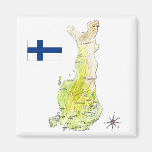 Aimant Carte couleur tirée par la main de la Finlande