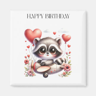 Aimant Carte d'anniversaire de pilote raton laveur
