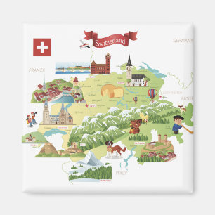 Aimant Carte de bande dessinée de la Suisse