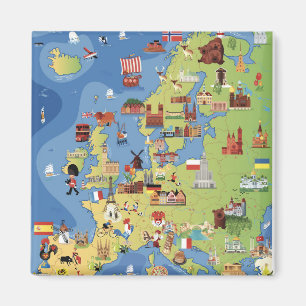 Aimant Carte de bande dessinée de l'Europe