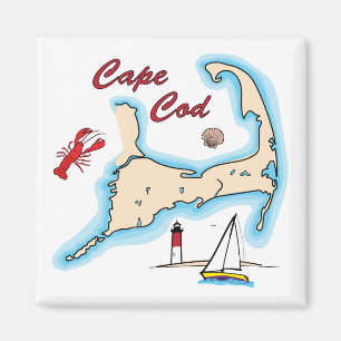 Aimant Carte de Cape Cod Illustration Homard Sailboat She