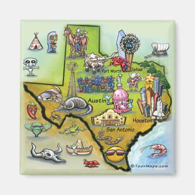 Aimant Carte de dessin du Texas (Devant)