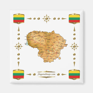 Aimant Carte de la Lituanie + Pavillon du drapeau