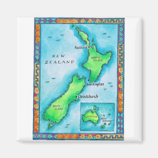 Aimant Carte de la Nouvelle-Zélande (Devant)