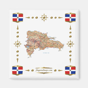 Aimant Carte de la République Dominicaine + Pavillons Ma
